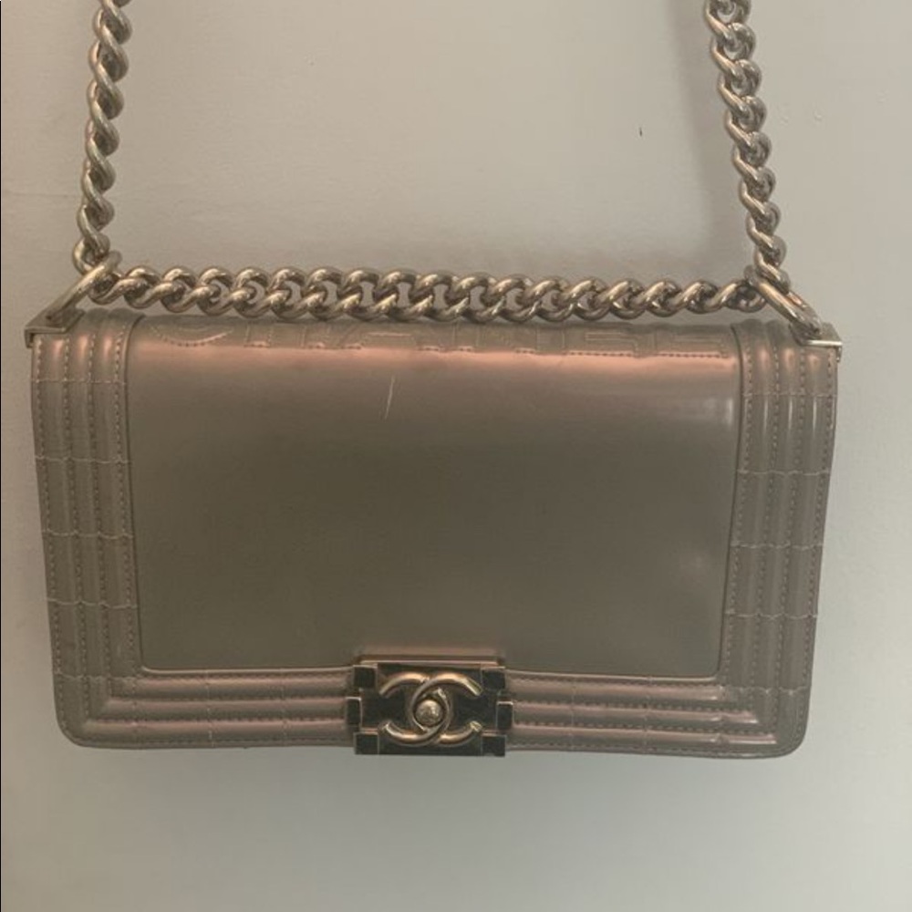 authentic used Patent Reversing Boy Tote Silver
